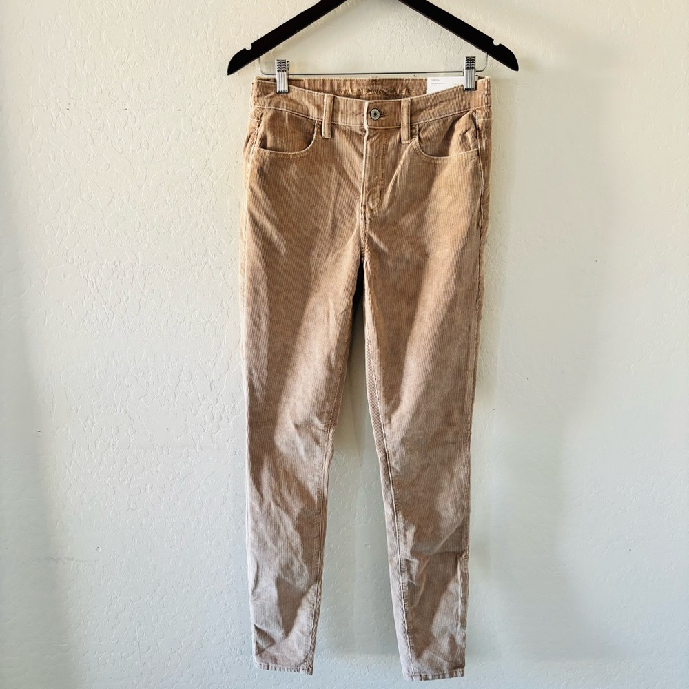 American Eagle High Rise Corduroy Pants Tan Stretch Skinny Jeggings‎ Size 4 Long
